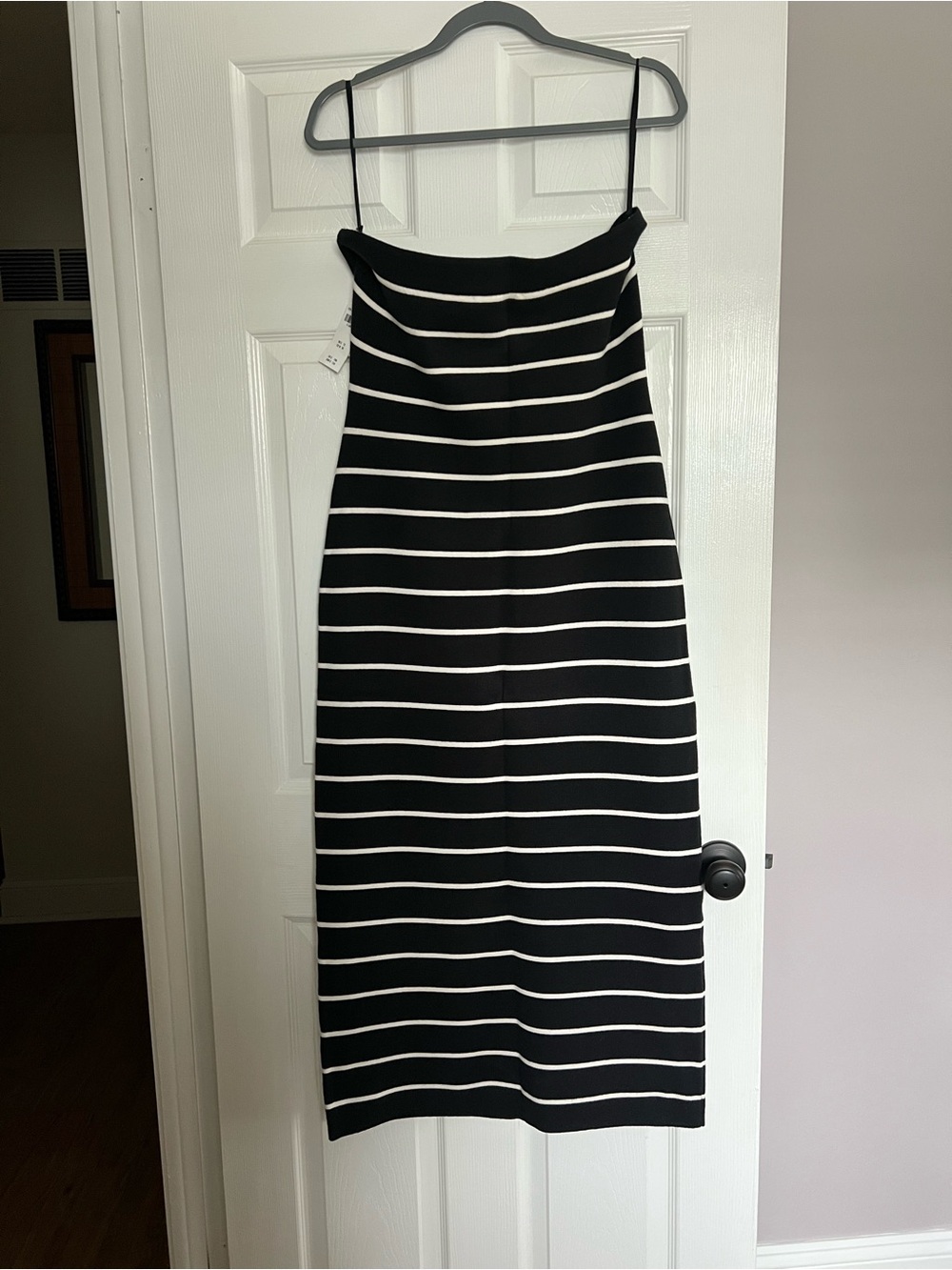 Abercrombie & Fitch Black and White Striped Strapless Sweater Midi Dress